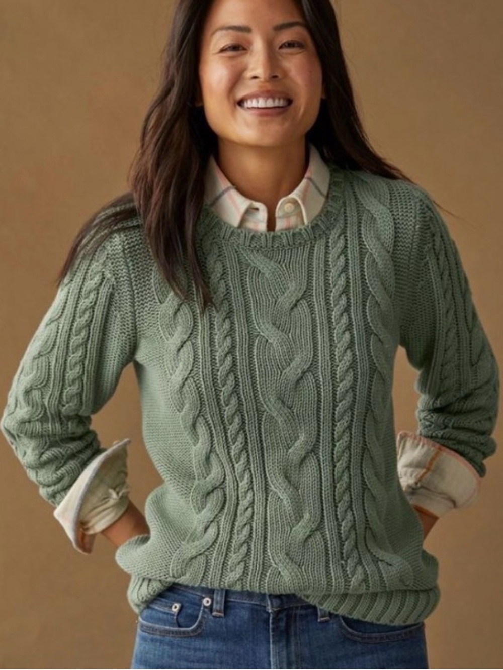 L.L. Bean Women’s Double L Cable Knit Cotton Fisherman’s Sweater Size Medium